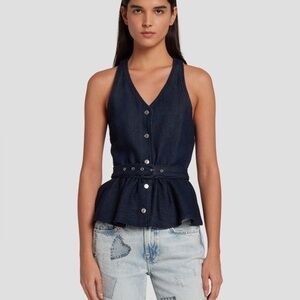 7 For All Mankind Denim Lustre Tailored Vest Peplum Top